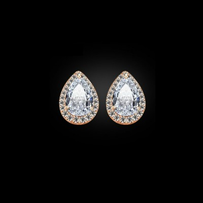 Sabine Bridal Earring : Classic Teardrop with Halo Frame (Gold)